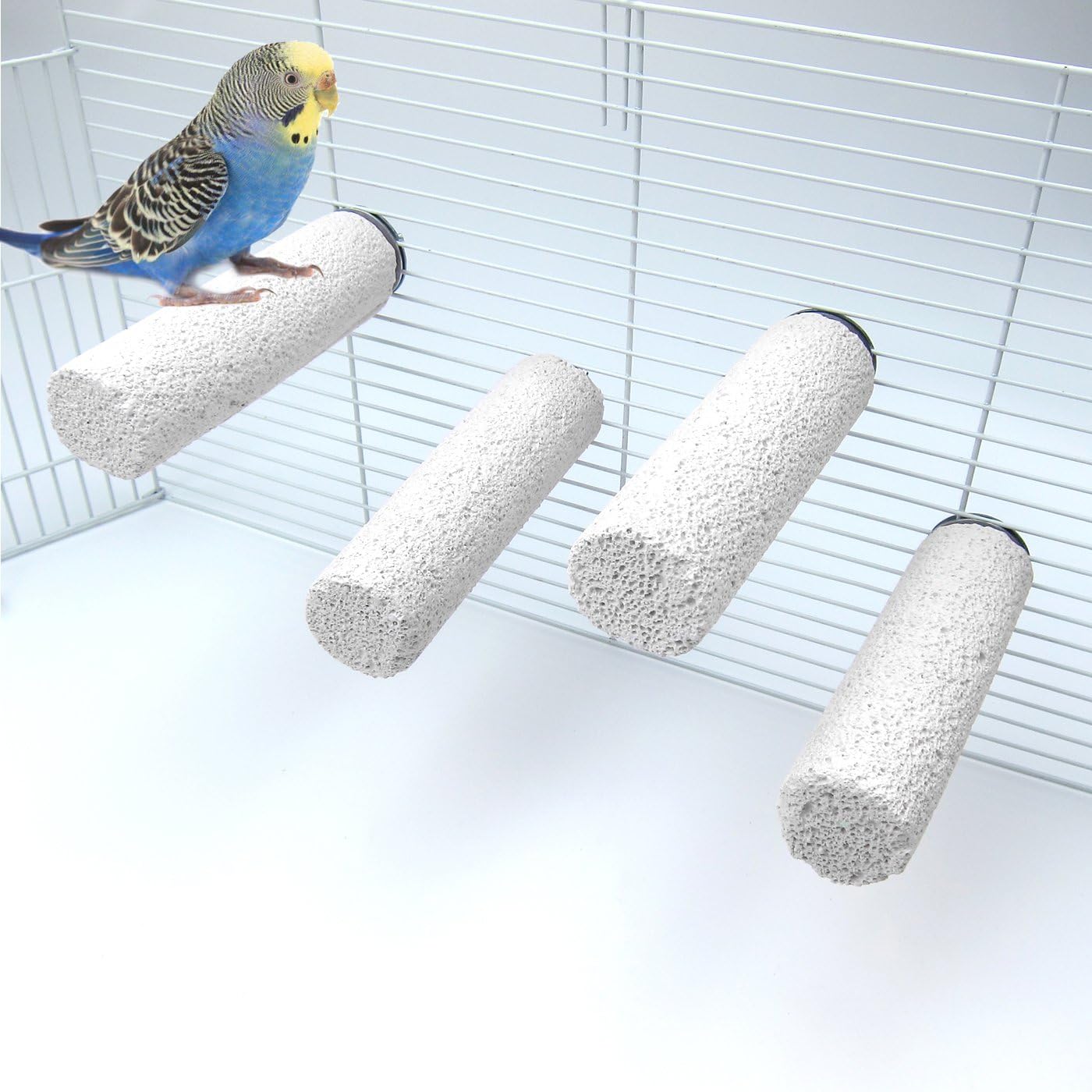 Alfie Pet - Korey Mineral Perch 4-Piece Set for Birds - Color: Grey