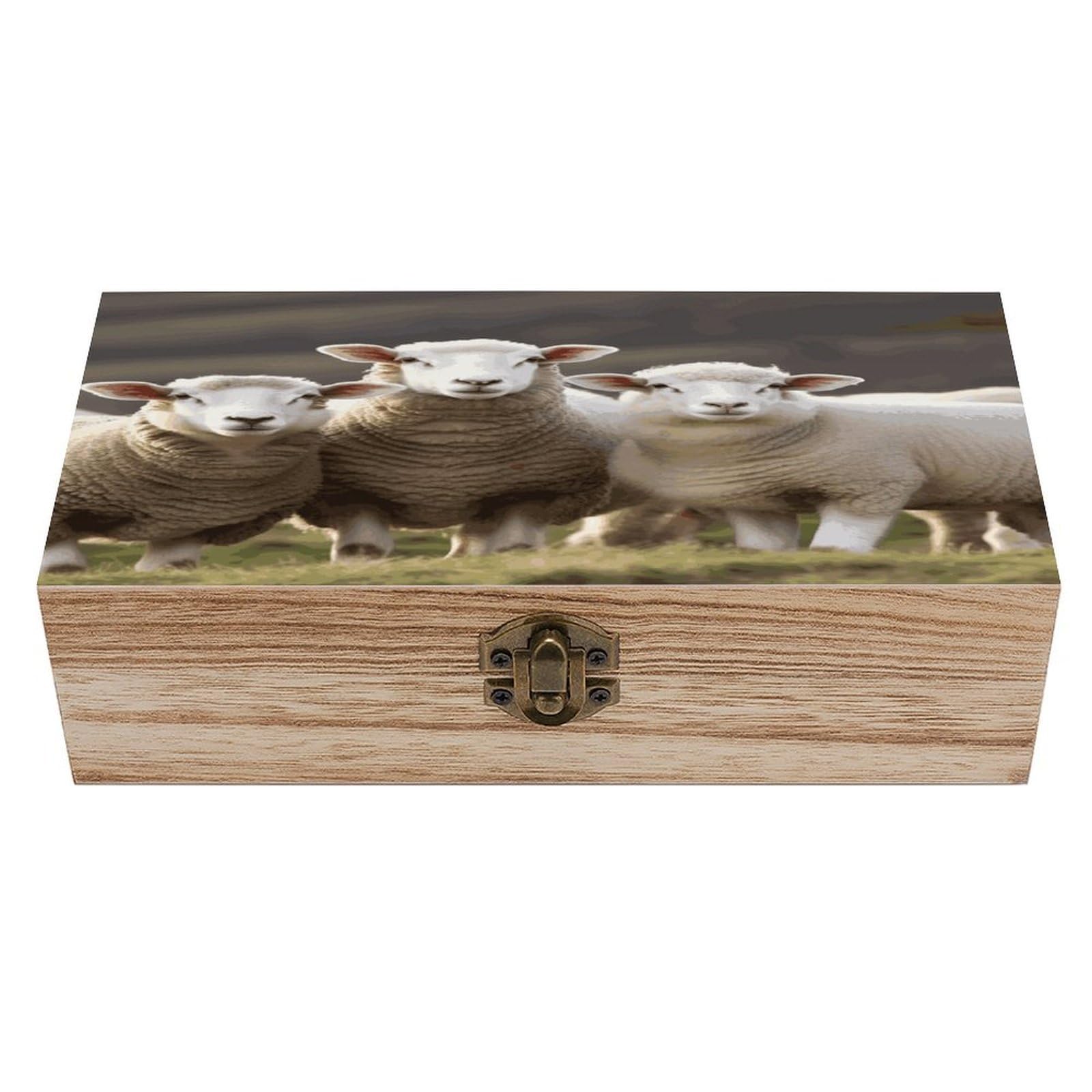 Adfgyerh Style Sheep And Lambs Bins Solid Wood，Jewelry Box Retro And Exquisite，Storage Box Used For Storing Photos, Souvenirs, Letters, Gifts, And Jewelry.
