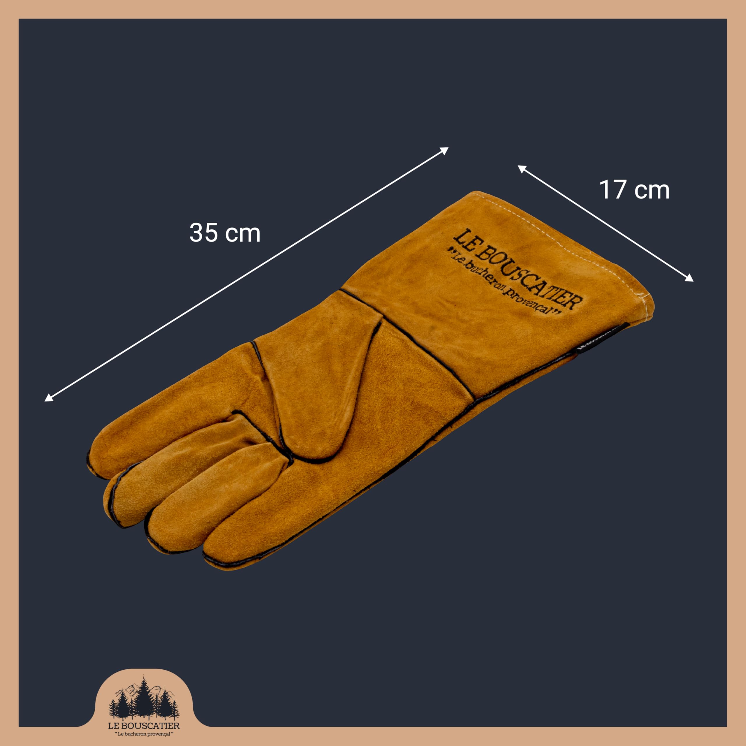 Paire de Gants camel de sécurité anti chaleur en cuir avec doublage intérieur pour poêle à bois, cheminée, barbecue, brasero et soudage. Résistant au feu, la soudure, le four, la cuisine (Camel)