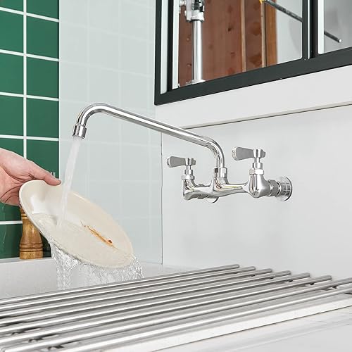 Miniatura 6 de BWE Grifos de cocina comerciales, grifo de fregadero de cocina, centro de 8 pulgadas con boquilla giratoria de 8 pulgadas, 2 asas, grifos de