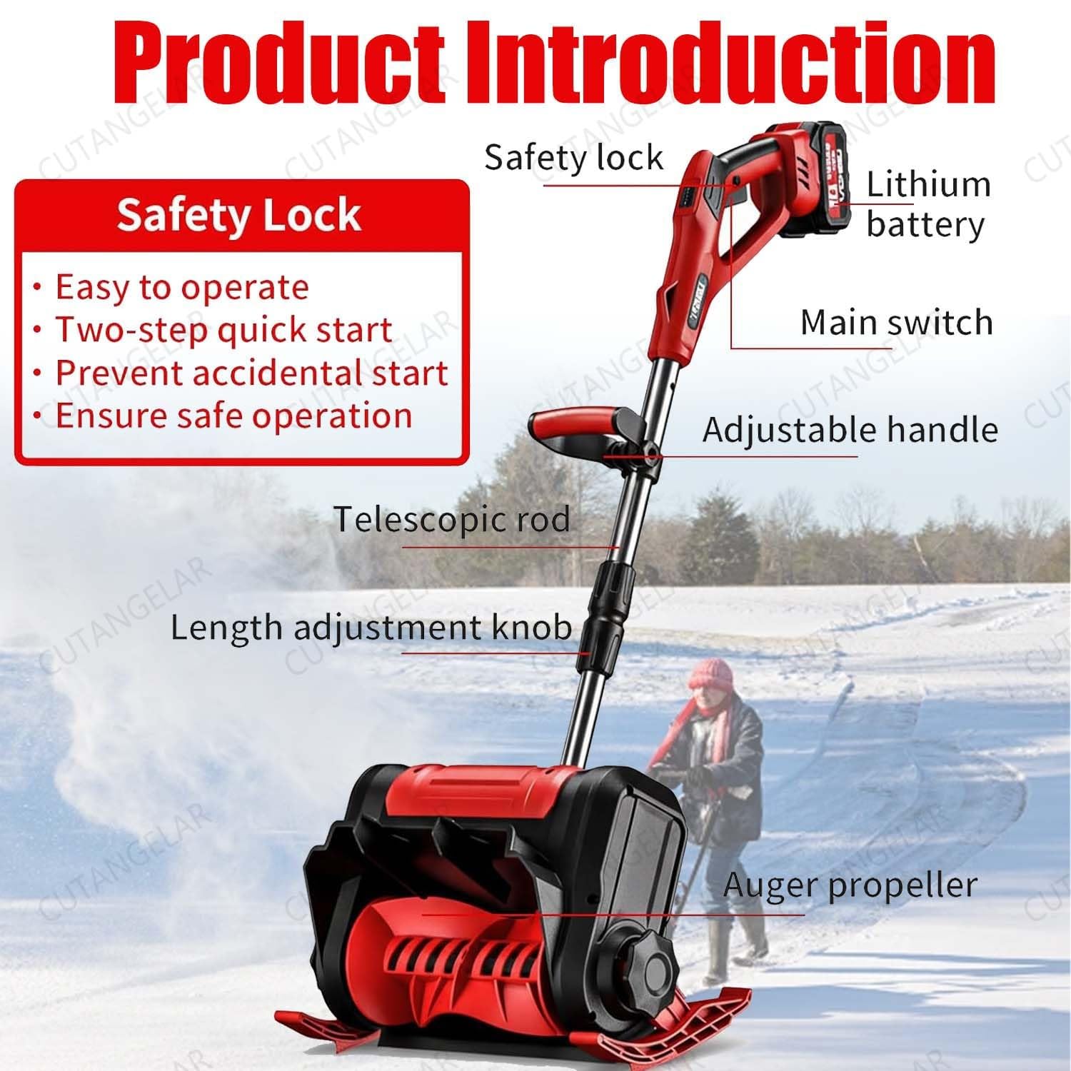 Spazzaneve Senza Fili 20V, Pala Per Neve Elettrica Con Batteria 4.0Ah, Larghezza Pulitura 32 Cm E Distanza Lancio 8 M, Ideale Per Viali, Terrazze E Scale.