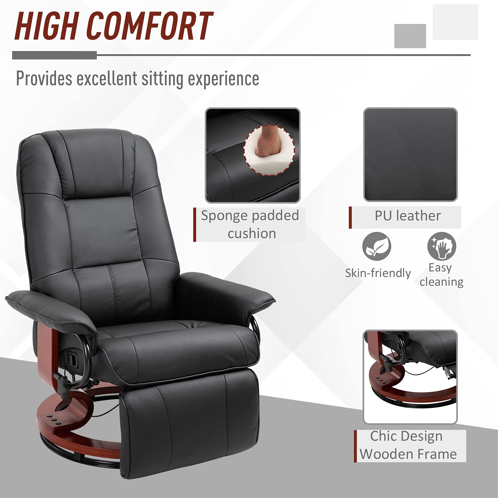 Manual Recliner Chair Armchair Sofa with Faux Leather