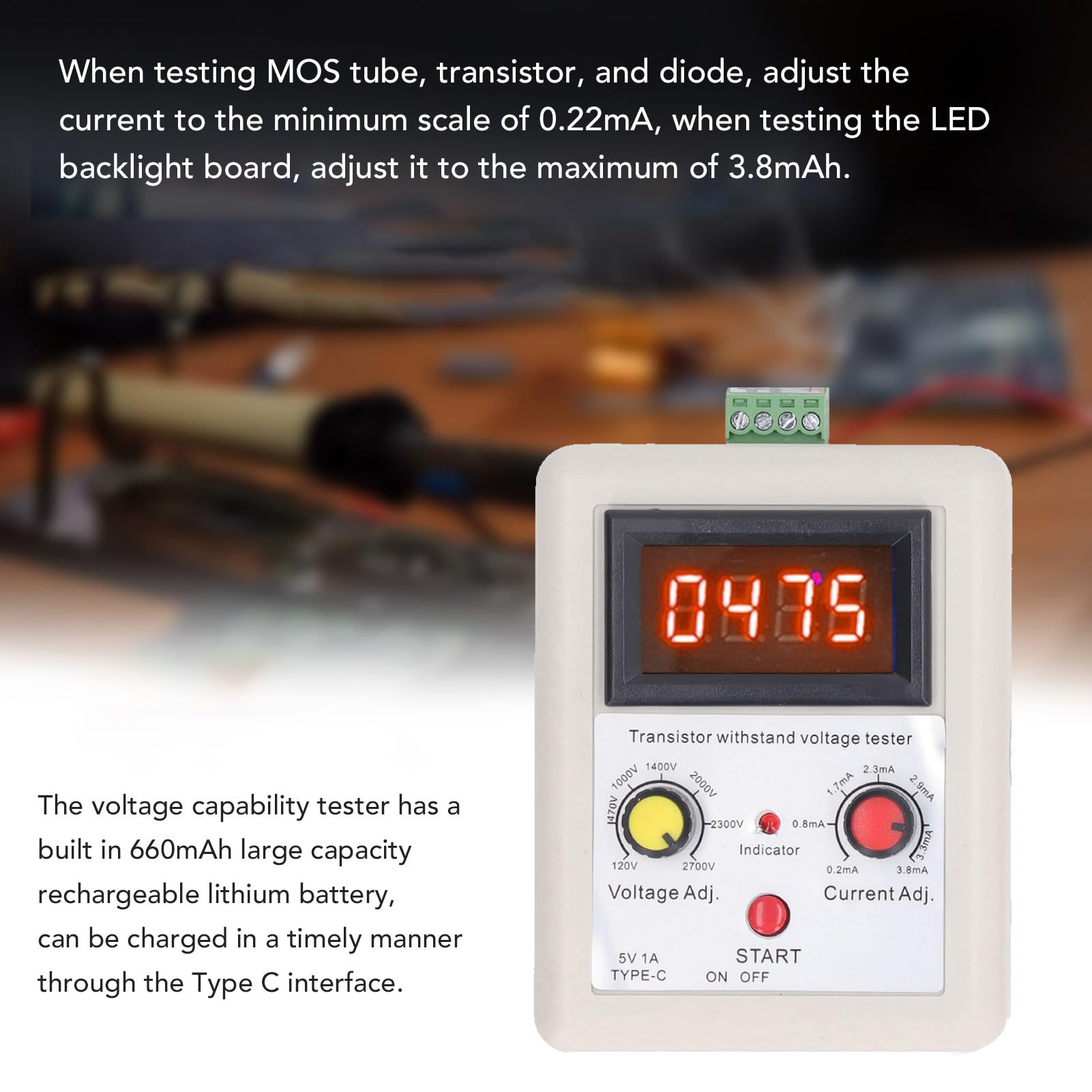 Probador de voltaje soportado Detector de capacidad de voltaje digital para diodo Mos Triodo Transistor 120v a 2700v Amplia aplicación Compacto Fácil para pruebas de componentes (Red Display)