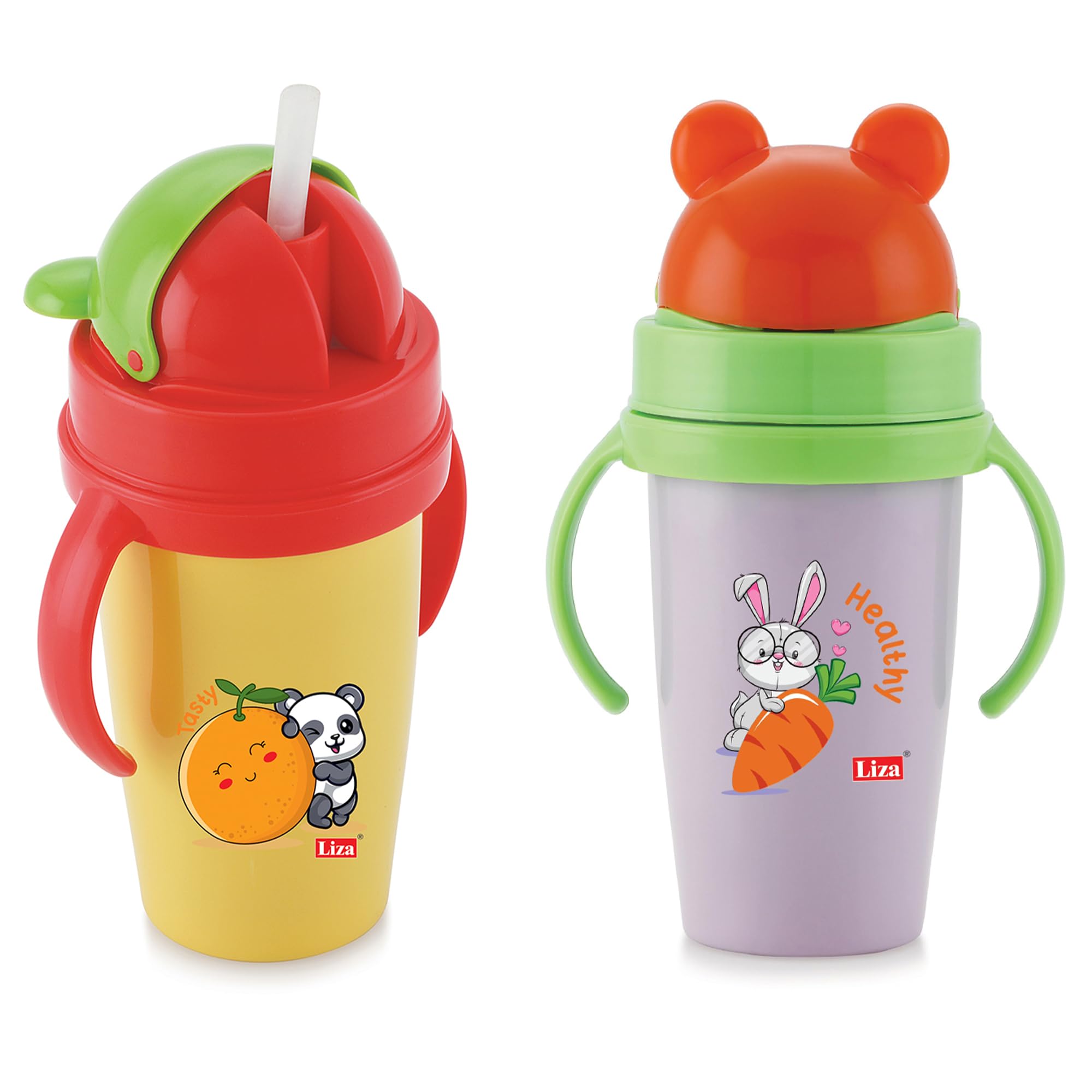 LD LUCIDO DECORE Gravity Hot & Cold Insulated Stainless Steel Sipper Water Bottle for Baby Kids with Straw (Yellow-Violet, 360 ml, Small)