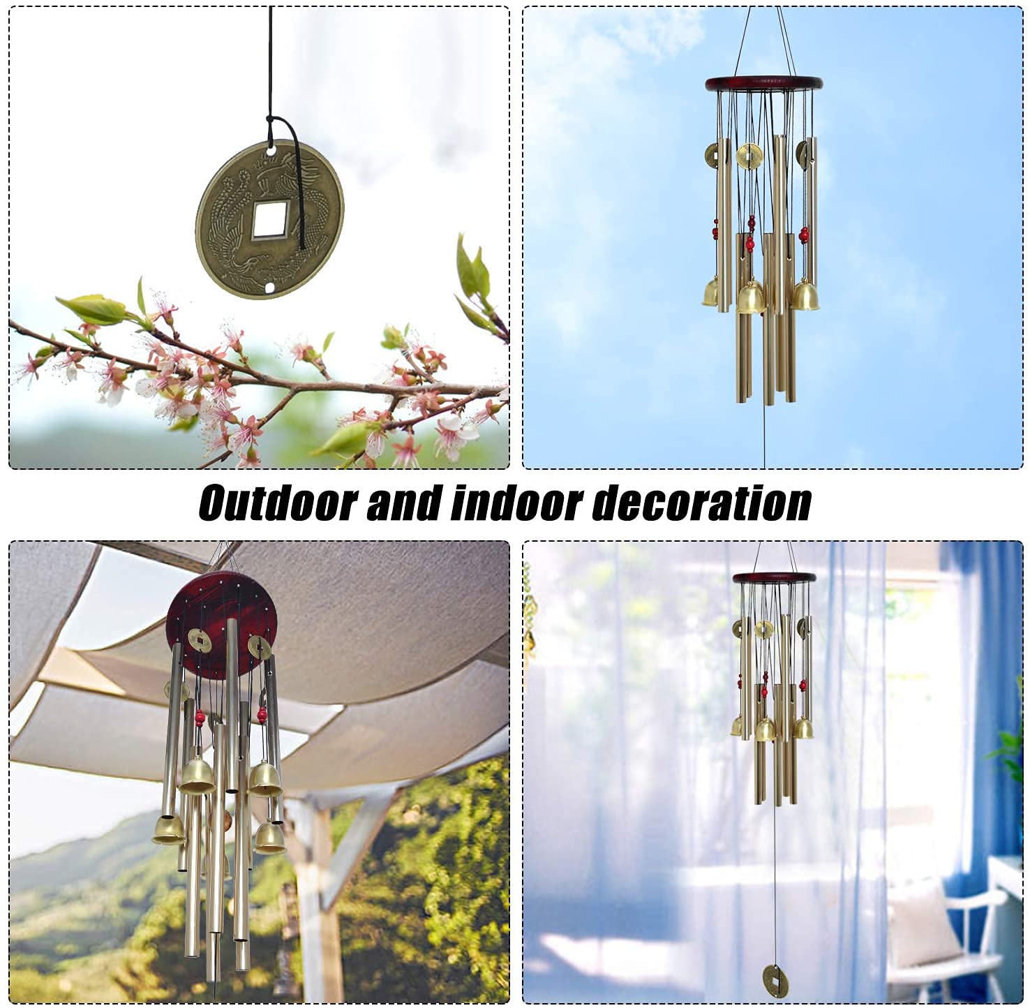 Like-Garosa Cloche à Vent 4 Tubes 5 Cloches Bronze Jardin Jardin