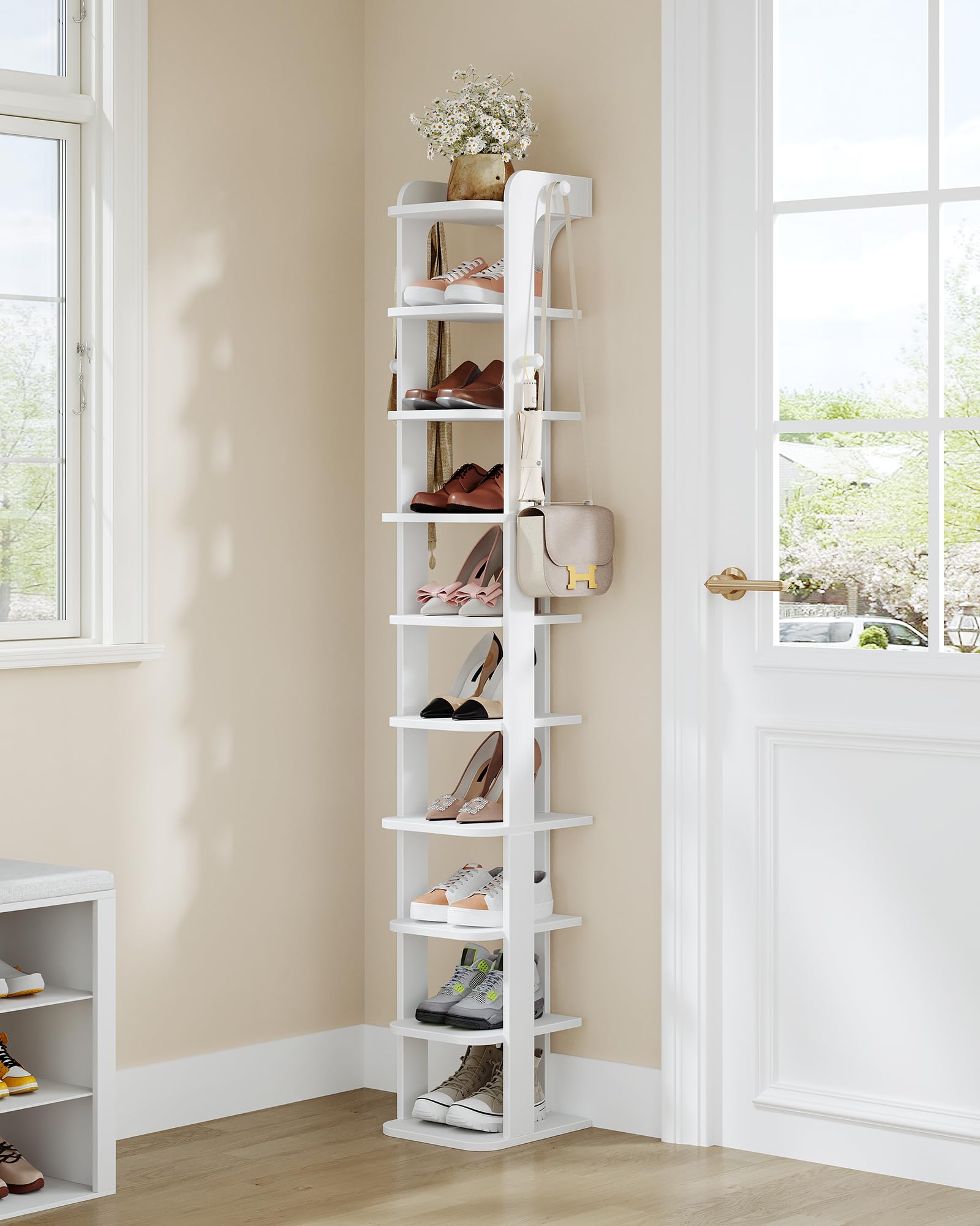 Hzuaneri Zapatero, 10 Niveles, Zapatero con Gancho, Ahorro de Espacio | Organizador de Zapatos de Madera para ArmarioEstante, para Entrada, Salón, Dormitorio, Blanco, SR21003X