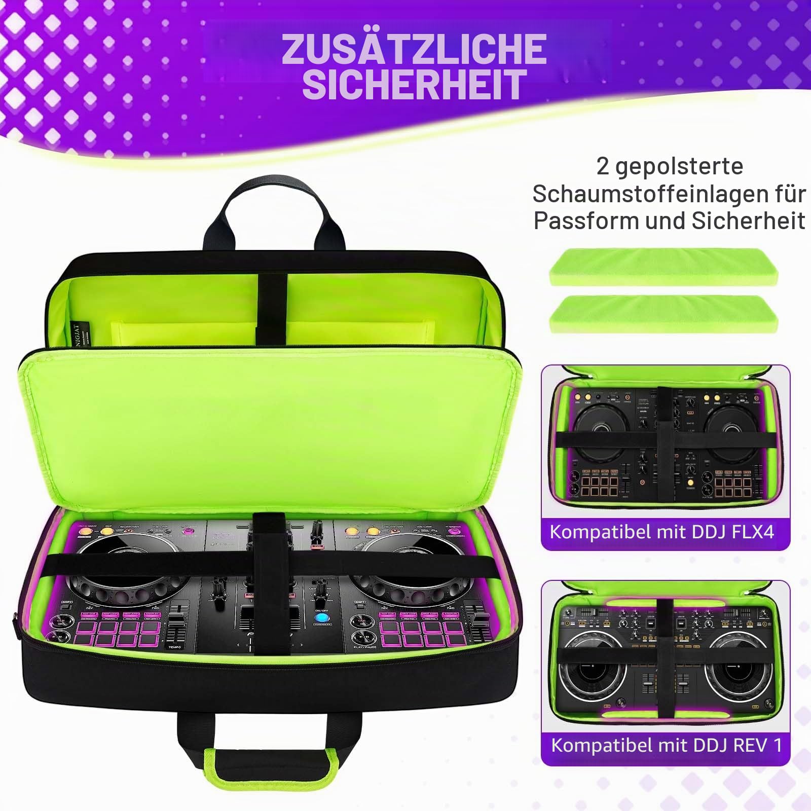 SNIGJAT DJ-Controller-Tasche für DDJ FLX4/DJ 400/DDJ REV1, gepolsterte DJ-Controller-Tasche mit 5 Taschen für Laptop, Kopfhörer, Kabel, DJ-Tragetasche mit verstellbarem Schultergurt, 54,6 x 30 x 6,3