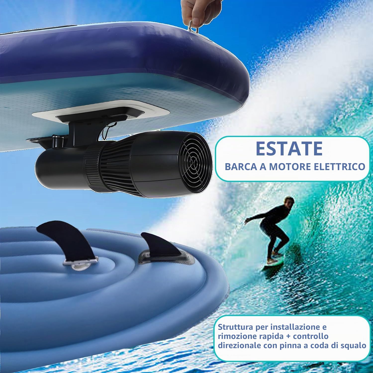 Motoscafo Elettrico Gonfiabile ad Acqua per 1-3 Persone, Jet Ski Barca Gonfiabile con propulsore subacqueo Staccabile, 10000 mAh/16000 mAh (Opzionale), capacità di 330 libbre.,500W10A