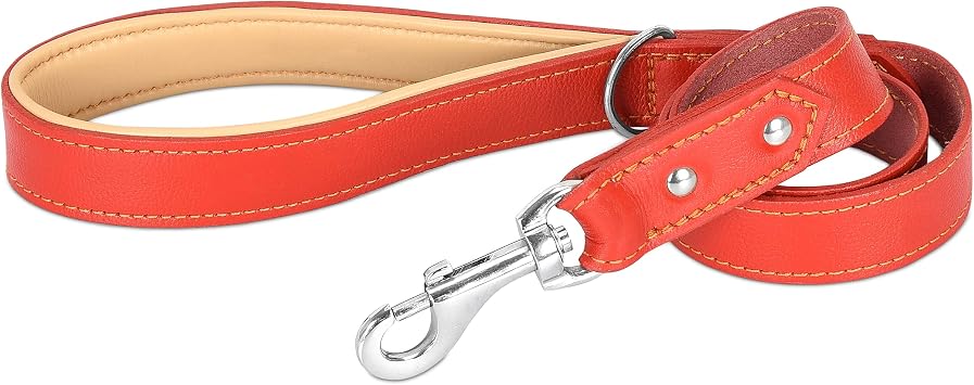 Riparo Heavy Duty Leather Dog Leash with Padded Handle, 3FT Long, 1.25IN Wide Dog Training Walking Leashes for Medium Large Dogs Red, 3FT x 1.25"