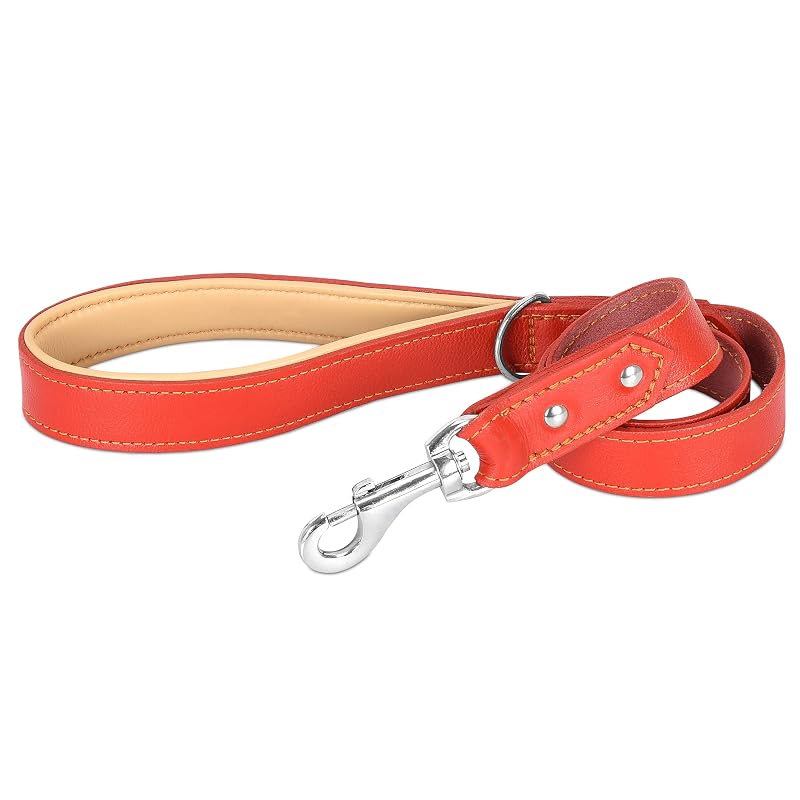 Guia de Adestramento para Cães em Couro com Alça Acolchoada Riparo Motorsports, Vermelho, 91,44 x 3,18 cm
