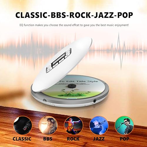 Miniatura 4 de Reproductor de CD portátil, HOTT CD611 Personal Small Walkman CD Disc Player con auriculares estéreo, protección antigolpes electrónica (blanco)