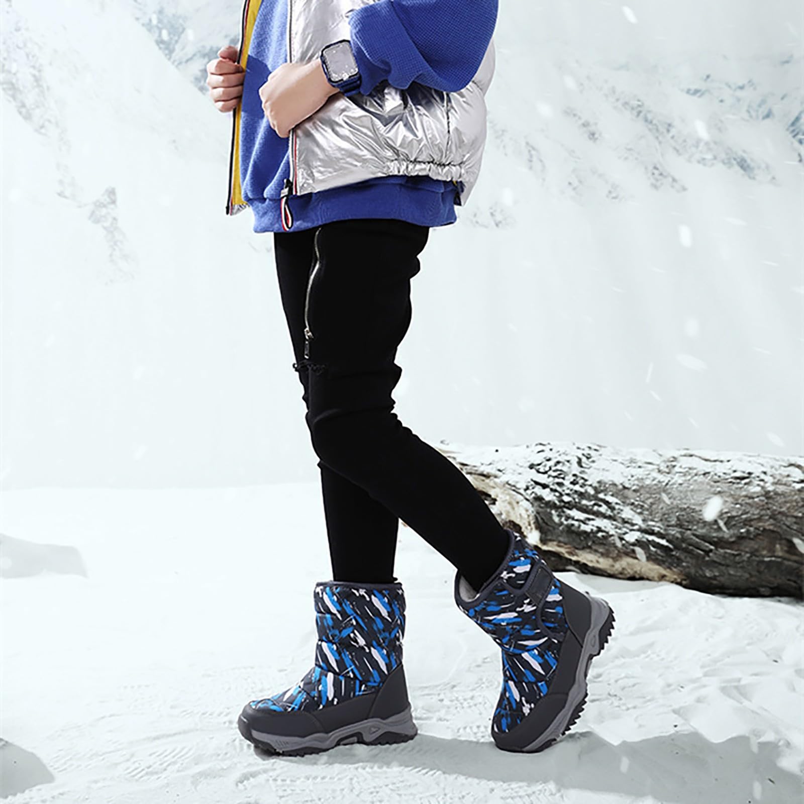 Generisch Kinder Schneestiefel FleecegefüTterte Bequeme Walkingschuhe Verdickte Warm Trekkingstiefel Rutschfest Wasserdichte Winterschuhe Dicker Sohle Outdoorschuhe Winddicht Abriebfest Wanderstiefel