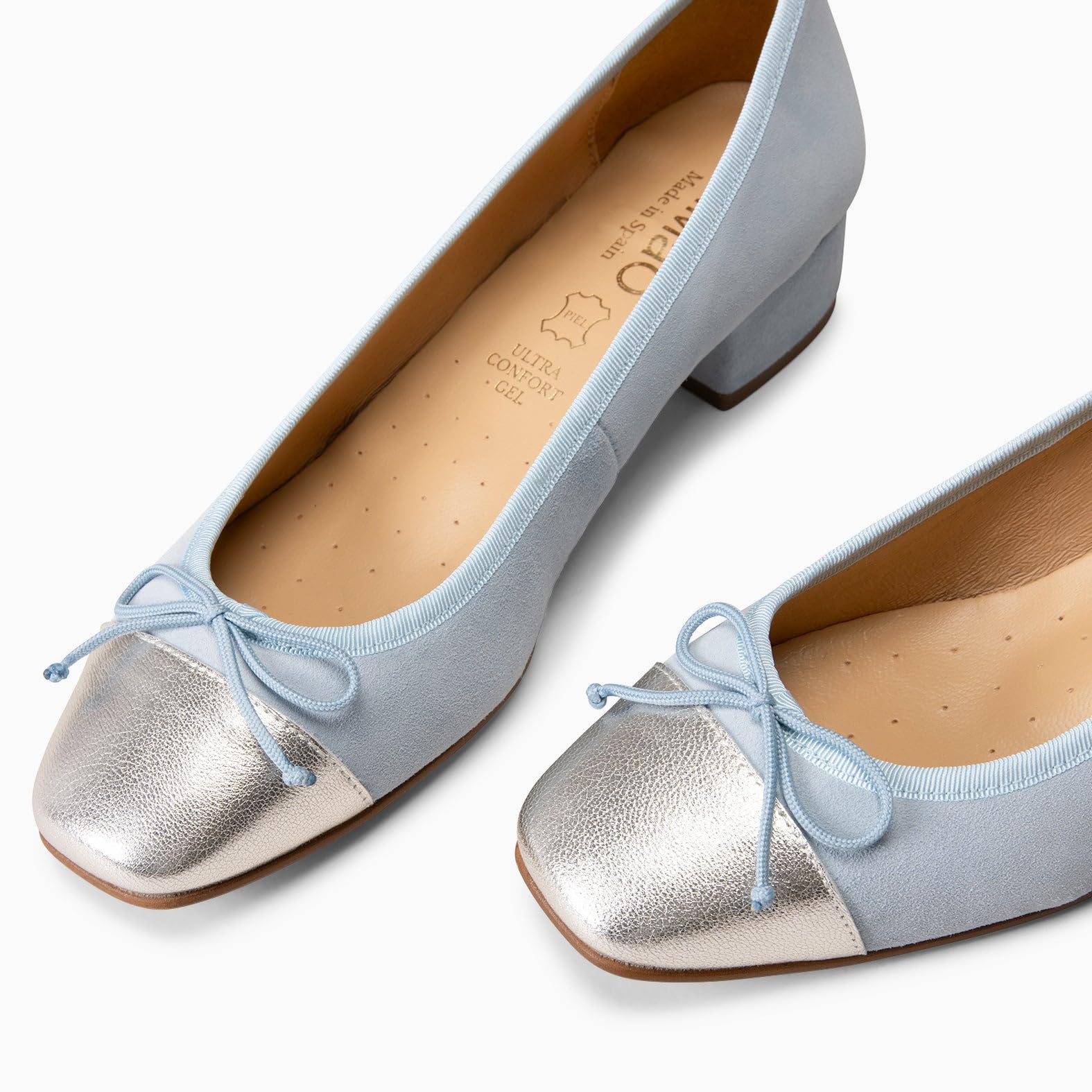 miMaO. Bailarinas con tacón para Mujer en Piel. Plantilla de Gel