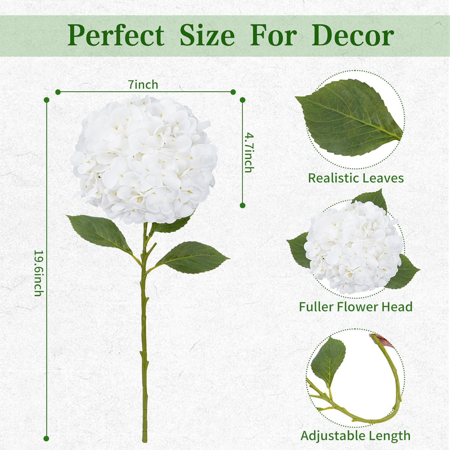 4 Pcs White Hydrangea Artificial Flowers, Latex Real Touch Hydrangea Flowers, 19.6'' Full Faux Hydrangea Flowers Fake Flowers for Home Decor Party Wedding Centerpiece Bouquet Floral Arrangements - Image 7