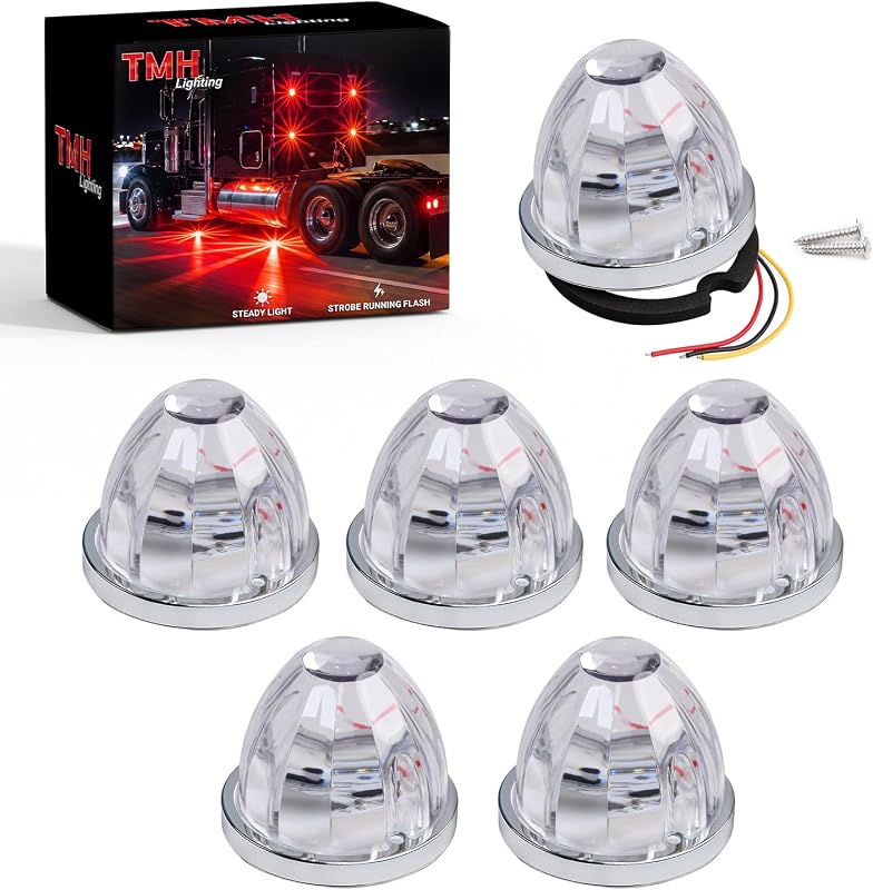 Luzes de marcação laterais TMH com LED vermelho, lente transparente e funções fixa e estroboscópica – 6 unidades