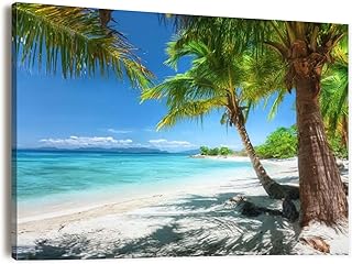 Canvas Wall Art Prints Picture Green tree white sand beach Malcapuya island Philippines Framed Large Size Artwork Wall Painting Home Decor for Living Room Bedroom Ready to Hang 24"x36"