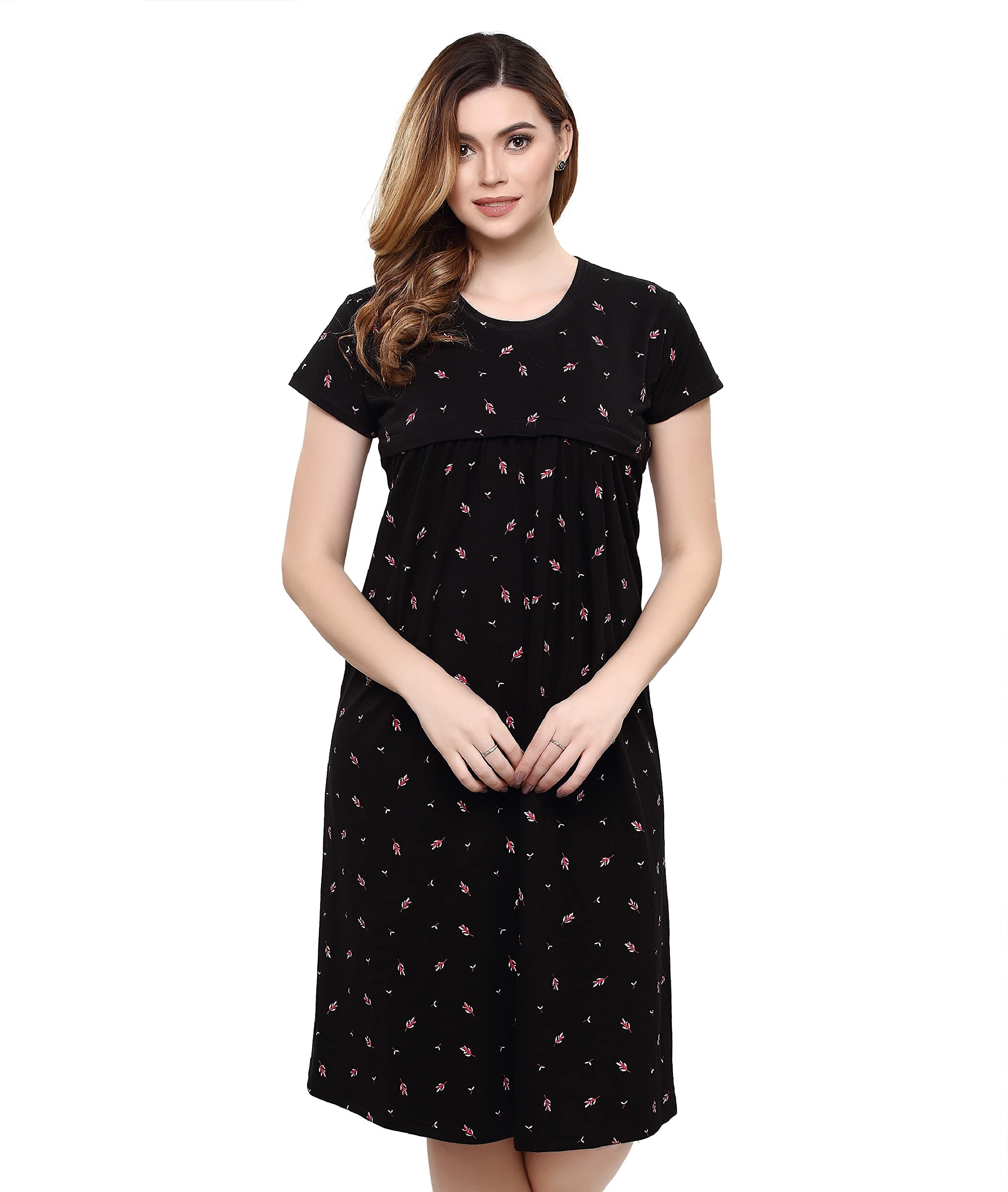 Women's Cotton Printed Knee Length Maternity/Feeding/Nursing Nighty-image-14