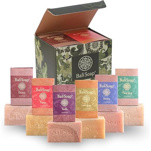 Bali Soap Luxury Gift Set - 6 Handcrafted Natural Bar Soaps with Exotic Tropical Scents, Premium Spa Quality Vegan Soaps for Face & Body, Authentic Balinese Heritage Collection