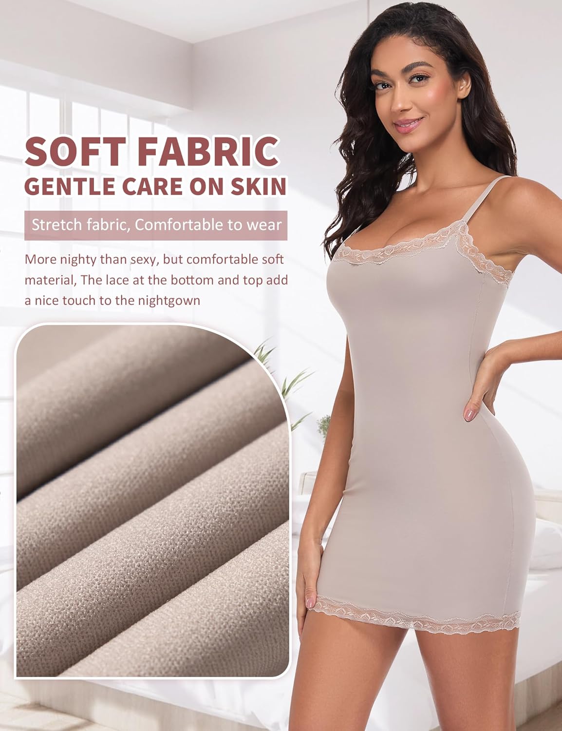 Women Full Slip for Under Dress Adjustable Strap Slip Dress Sexy Lace Soft Slips Nightgown Lingerie Dress - Image 4