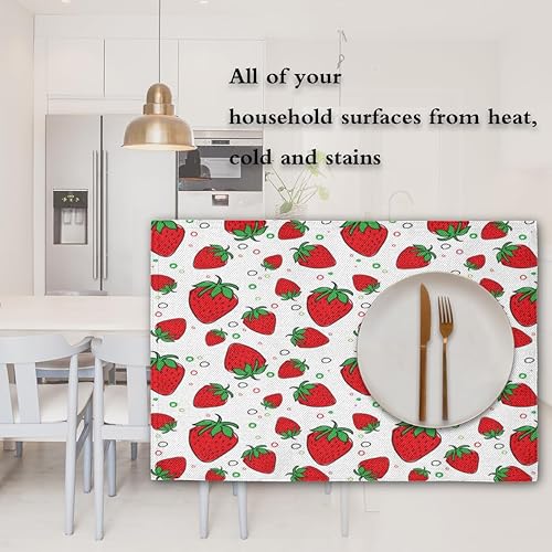 Miniatura 7 de Juego de 4 manteles individuales de fresas primaverales, lavables, impermeables, para fiestas, hogar, decoración de mesa de comedor, 18 x 12 pulgadas