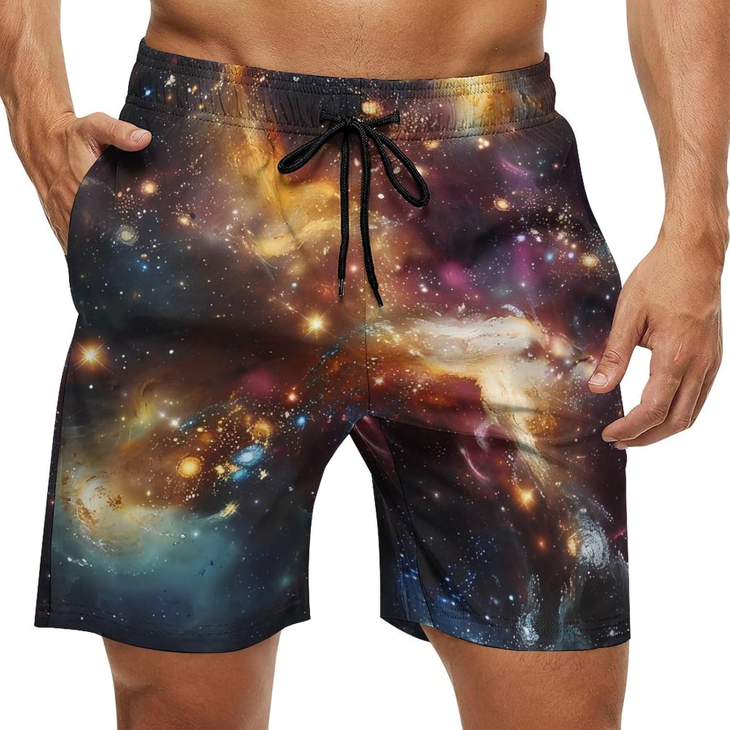 Constellation Galaxy Casual Men's Swim Trunks Novelty Summer Beach Shorts Swimwear with Pocket
