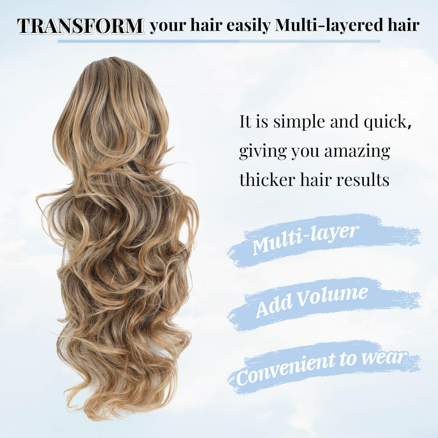PEONYMEBEAUTY 22 inch Hair Extensions Clip in,Multi-layered Fluffy Thick Drawstring Ponytail Blonde Ponytail Extension Synthetic Hair Pieces for Women for Daily Use Brown to Blonde - Image 4