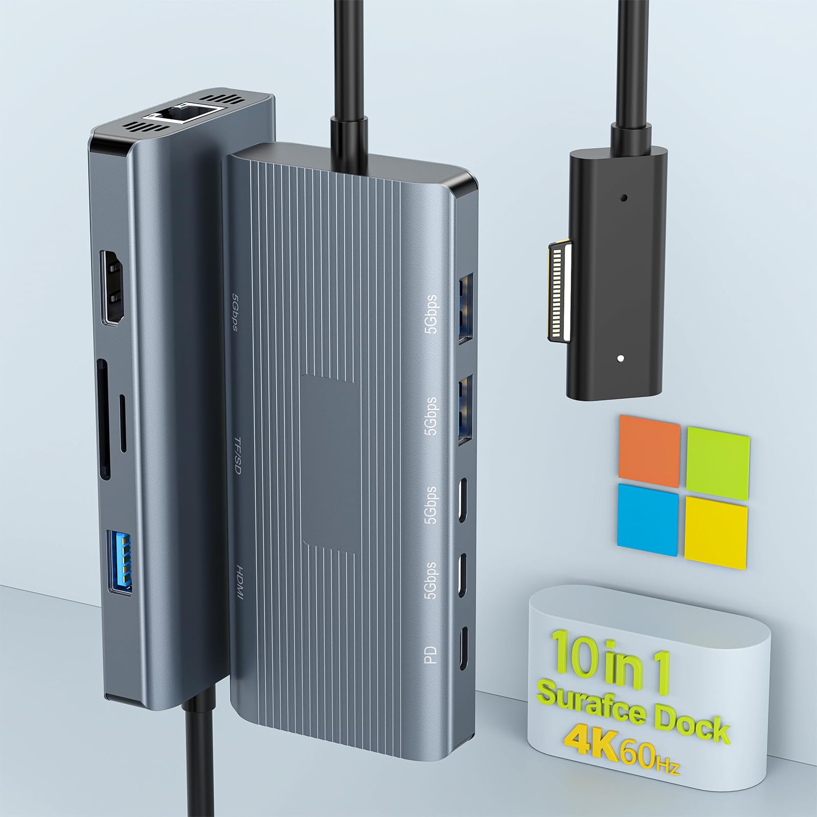 Surface Dock 2, Station d'accueil 10 en 1 avec HDMI 4 K @ 60 Hz, Ethernet, Fente SD/TF, USB 3.0, PD, Surface Dock Hub pour sur-Face Pro 11/10/9/8/X/7/6/5, sur-Face Laptop Go 3/2, Book