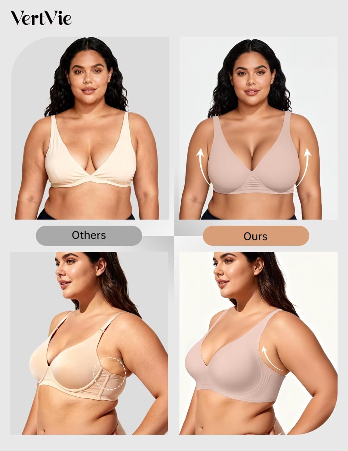 Vertvie Jelly Wireless Bras for Women Push Up Plunge Seamless T-Shirt Bras No Underwire Supportive Full Coverage Bralettes - Image 5