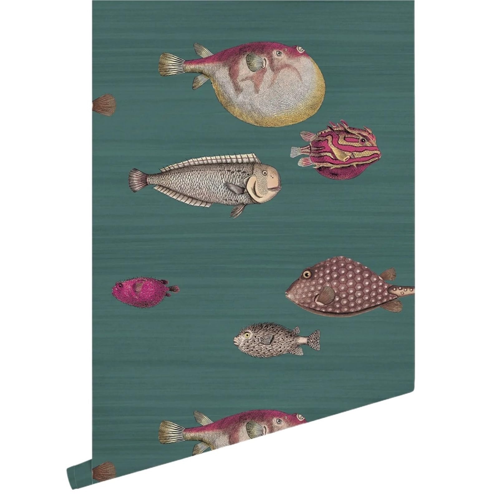 LUYSGBXR Fish Wallpaper Wallpaper Peel and Stick Dark Green Back Sea Fishes,Animal Wall Mural Home Decor(50cm X900cm)