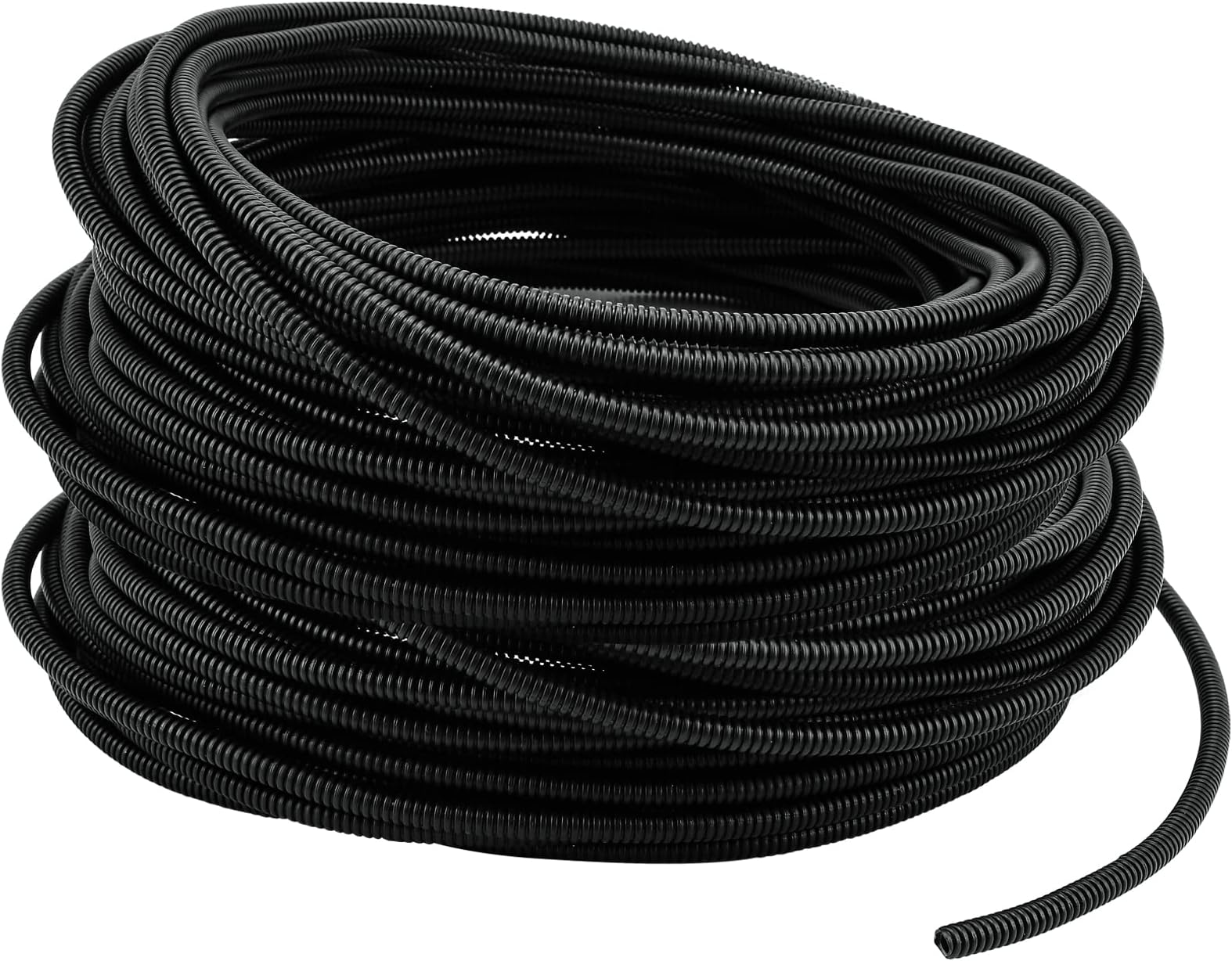 JEUIHAU 25m Corrugated Wire Tube, OD 7mm x ID 4.5mm Dia Wire Loom Split Tubing Hose Cable Wire Protector Polyethylene Flexible Cover Conduit Pipe, Black