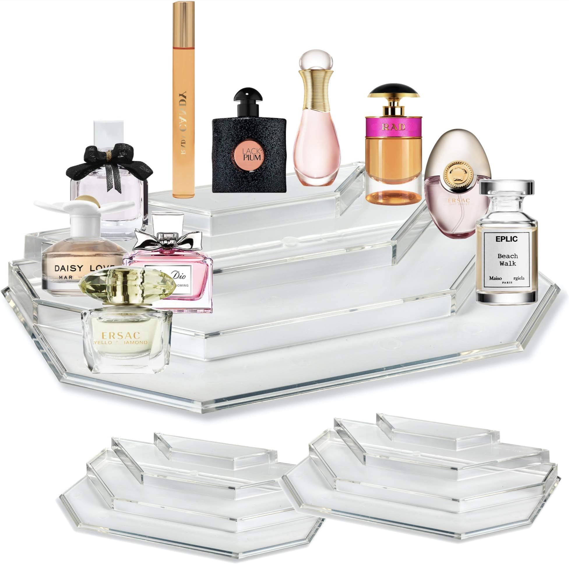 Acrylic Mini Perfume Organizer & Mini Scented Oils Organizer Vanity Display Case 4 Tier Storage Travel Size Rollerball Beauty Perfume Bottles Refillable Tray (2)