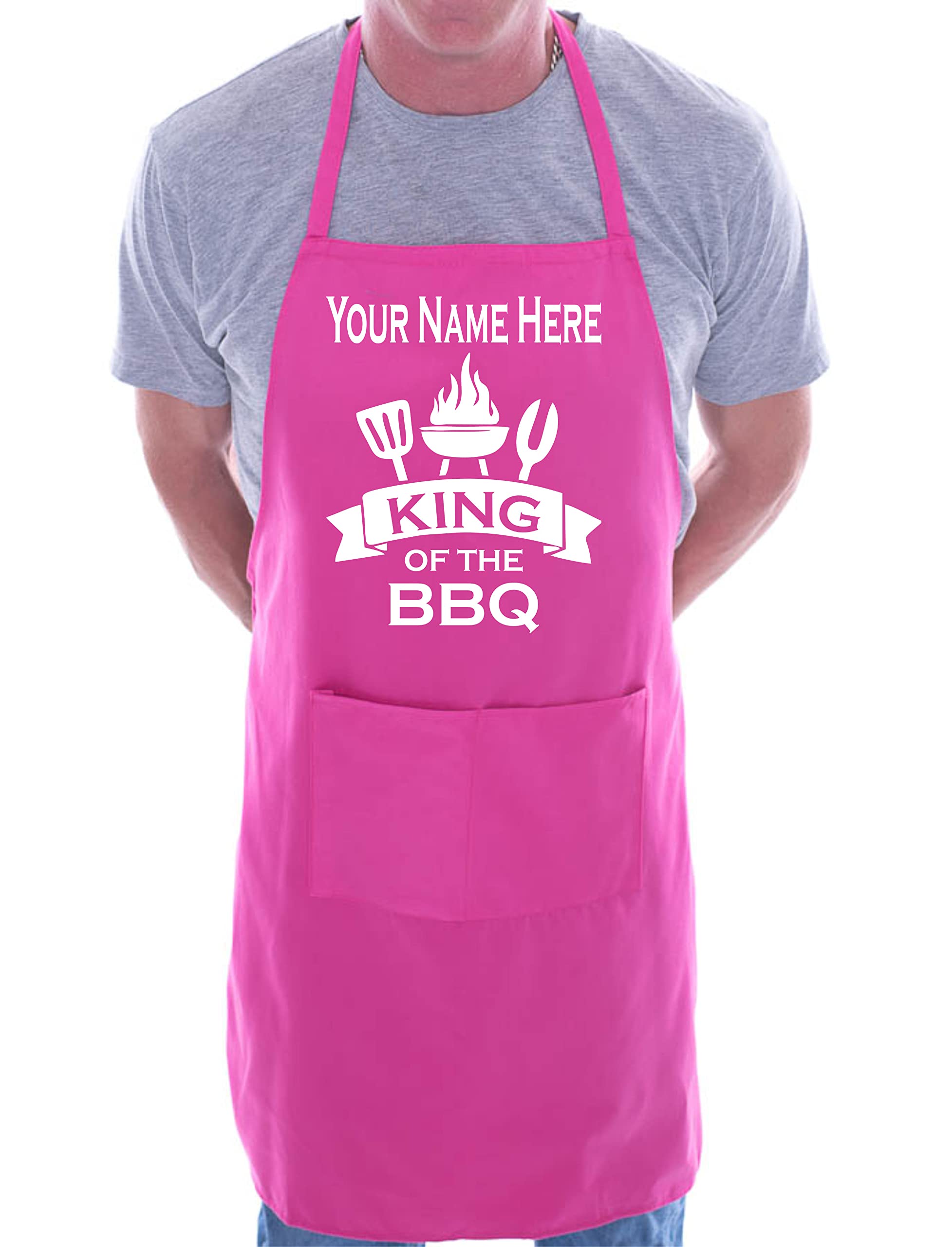 Print4u Unisex Pink King Of Bbq Personalise This Apron Add Your Name Here Bbq Baking Cooking