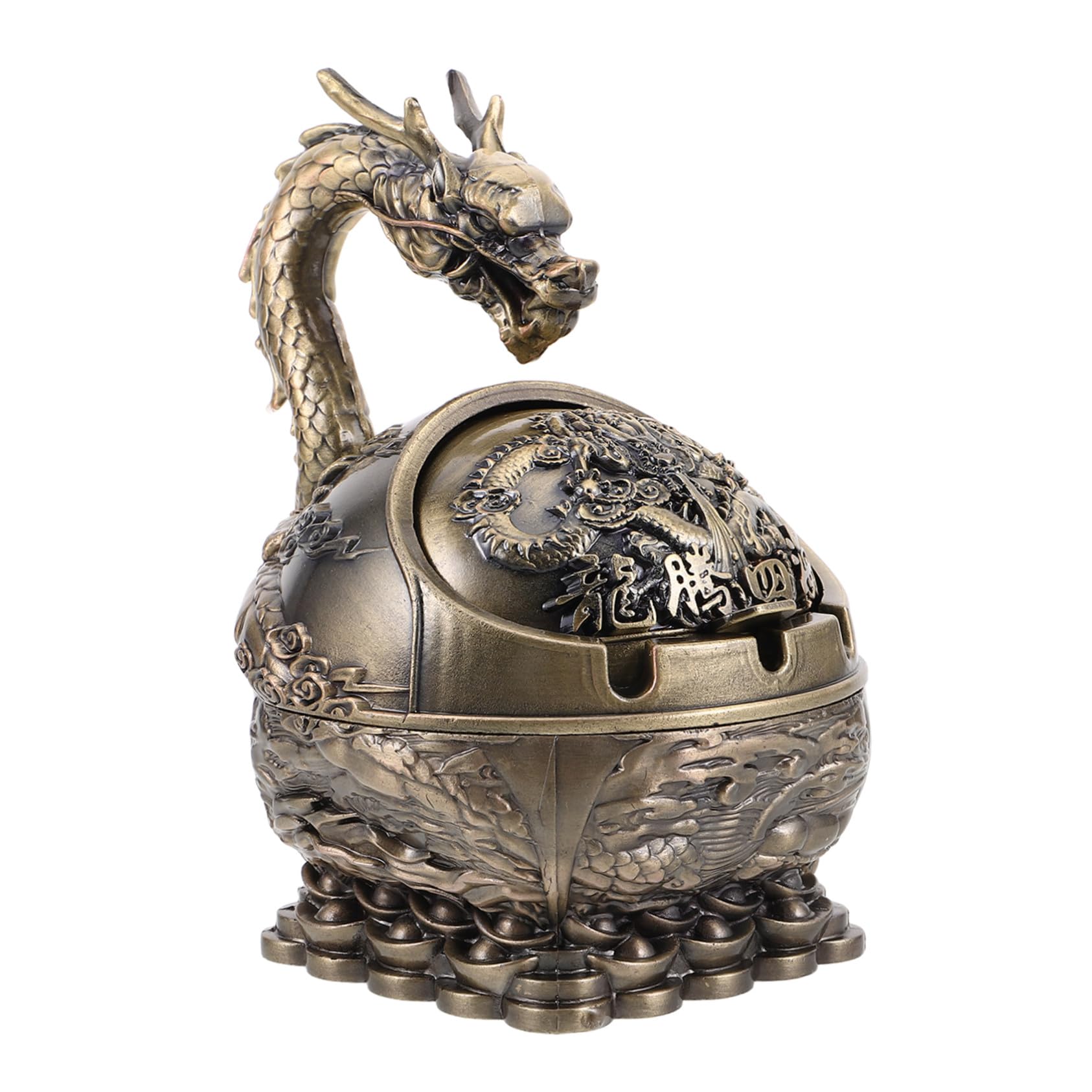 Cendrier anti-vent portable en bronze massif avec gravures dragon rétro
