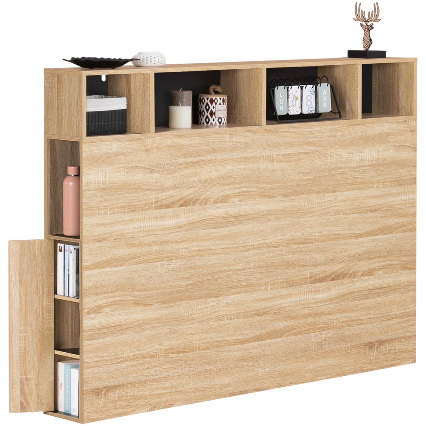 IDMarket - Cabecero de cama con pie Cleo 145 cm con almacenamiento cerrado y nichos de haya y negro