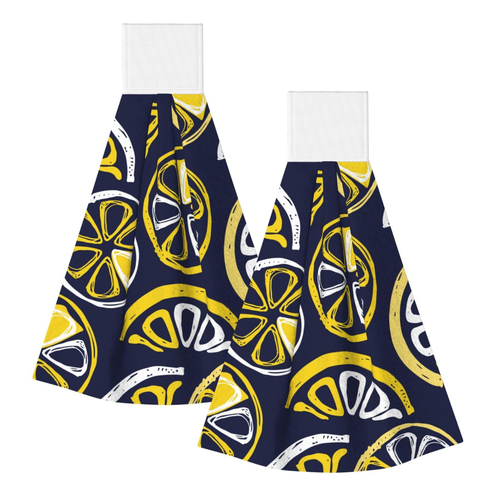 DOPKLNA Hand-drawn Lemon, Lemon Slices, Fruit Pattern, 2 Pcs Hanging Coral Fiber Hand Towels for Bathroom, Absorbent Kitchen Towels