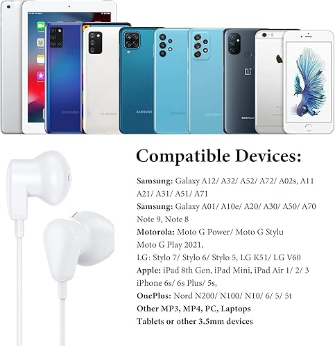 Miniatura 7 de Auriculares con cable para Samsung Galaxy A15 A14 A13 A12 A11 A20 S9, auriculares con cable de 0.138 in con micrófono, auriculares estéreo de alta