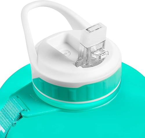 Miniatura 3 de HydroMATE - Botella de agua motivacional con pajita y asa con marcador de horarios, tamaño grande, medio galón (64 onzas) de capacidad,