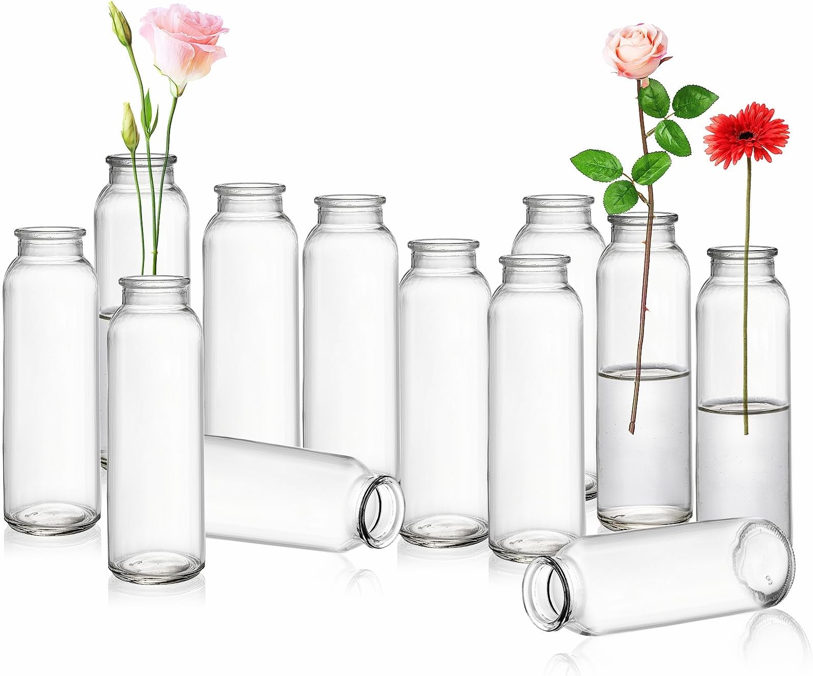 Set of 12 Glass Bud Vase, Clear Vases for Flowers, Small Vintage Floral Vase in Bulk for Centerpieces, Office, Dinning Table, Wedding Reception