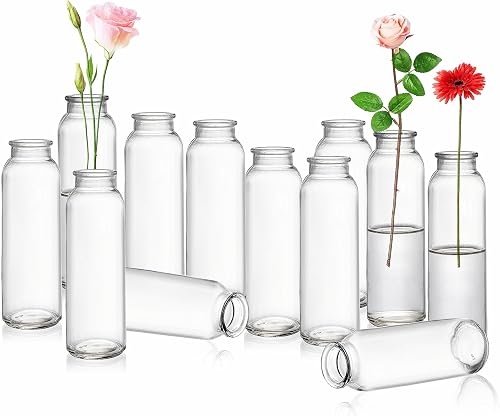 Lyellfe Set of 12 Glass Bud Vase for Centerpieces | Clear Vases for Flowers in Bulk, Small Vintage Floral Vase for Office, Dinning Table, Wedding Reception