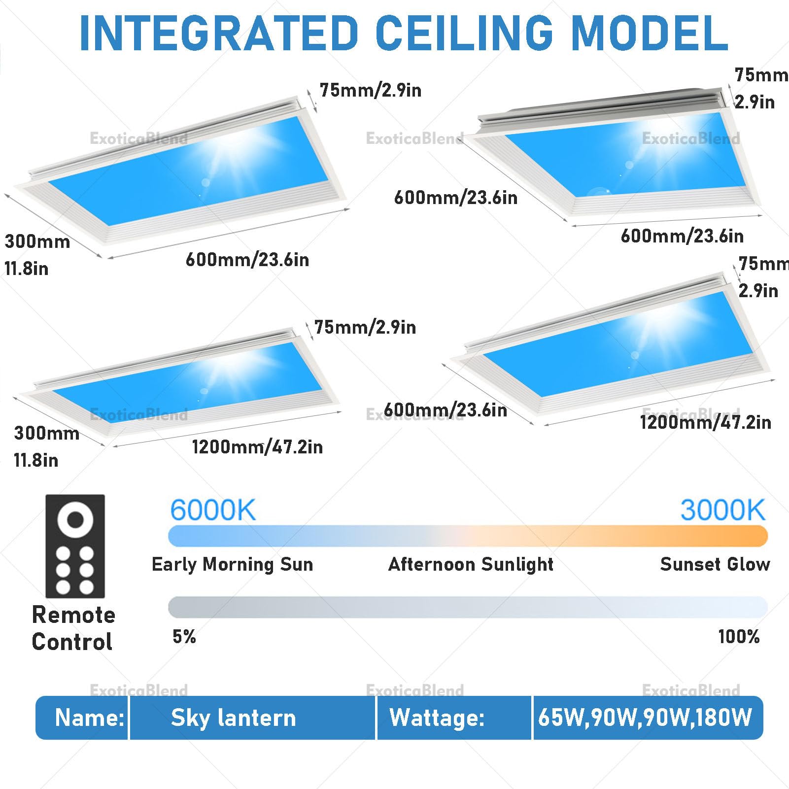Smart-LED-Deckenleuchte „Blauer Himmel“ (Oberlicht-Optik) – Natürlicher Lichteffekt, Simulation von Tageslicht-Rhythmen und einstellbare Farbtemperatur; für Keller Integrated-60 * 120cm