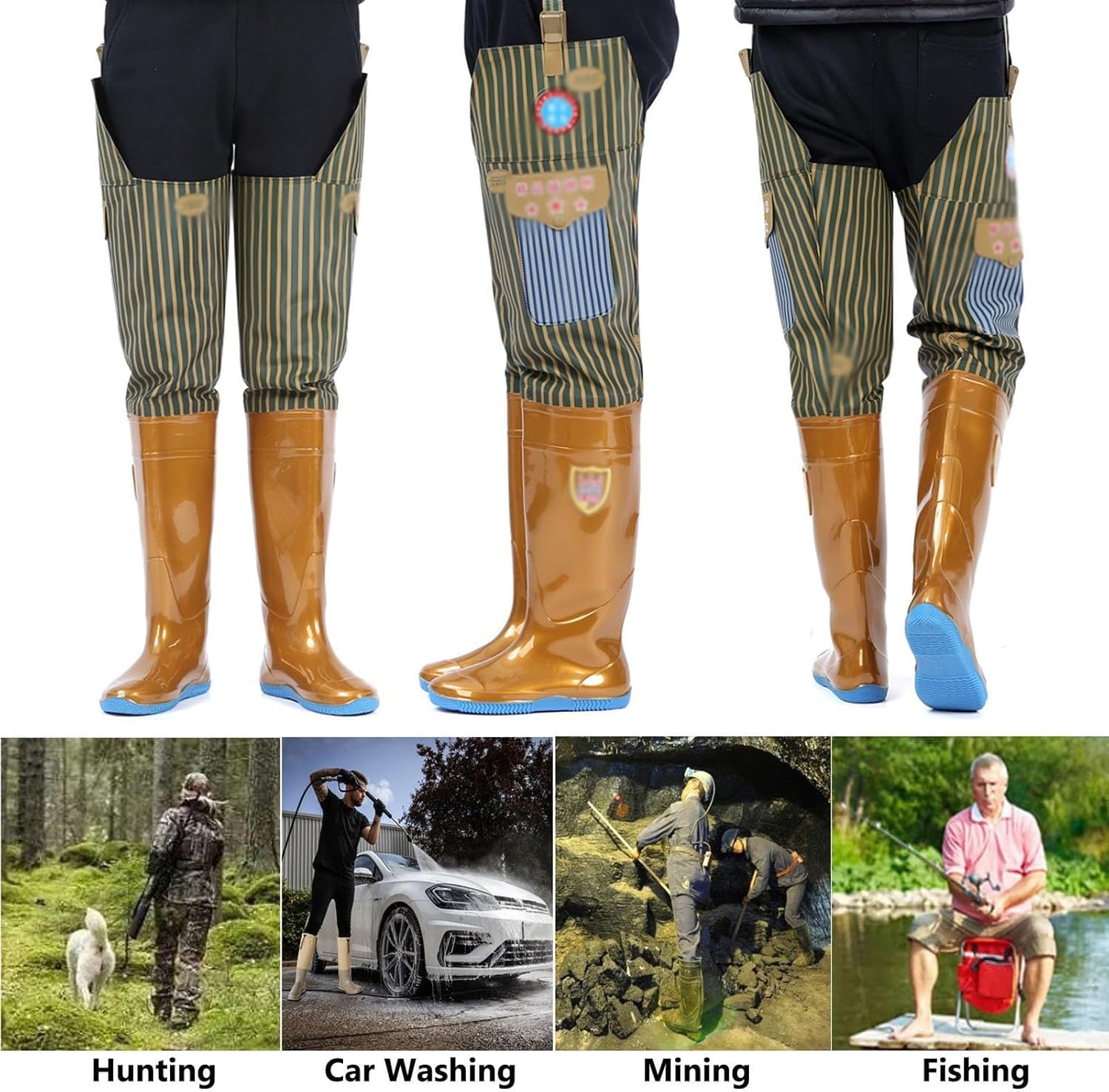 Wodery biodrowe dla kobiet i mężczyzn, lekkie, wodoodporne, wędkarskie buty brodzące z PVC z kieszenią i grubą, antypoślizgową podeszwą Oxford(10 UK)