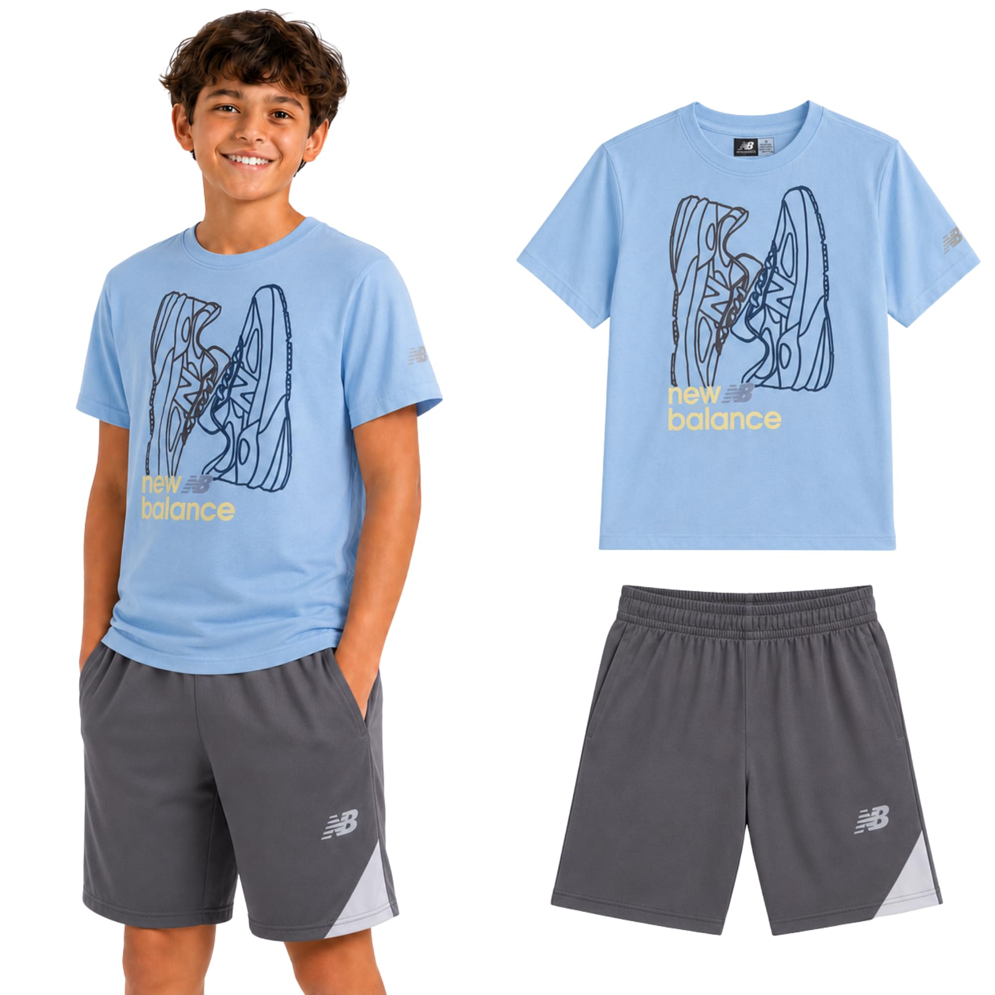 New Balance Boys 2 Piece Cotton Blend Jersey Shirt &amp; Basketball Shorts