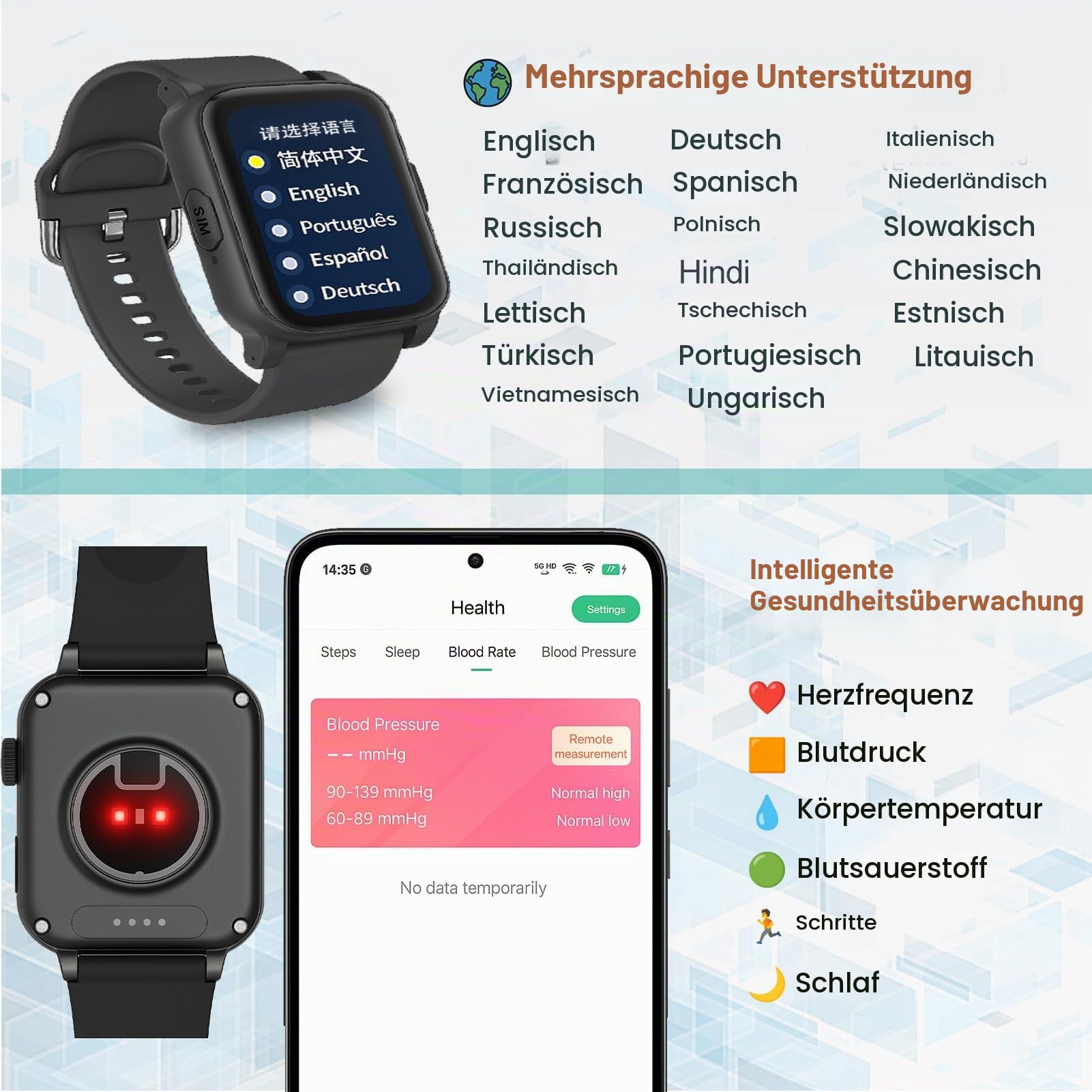 4G Senioren Smartwatch mit SOS-Knopf, Sturzerkennung, GPS-Ortung, 2-Wege-Anruf, IP67 Wasserdicht, 1,83 Zoll Großes Display, Nano-SIM,Rot