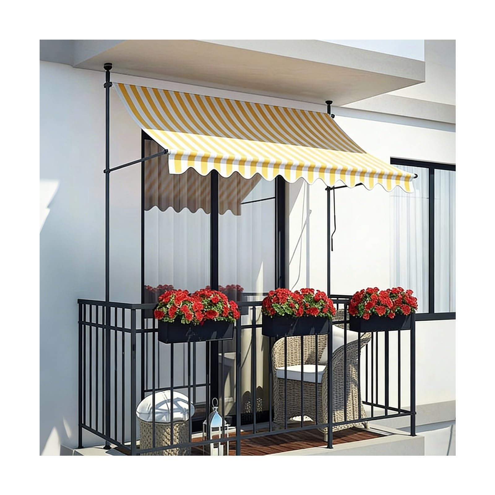 LWJSOCP Retractable Patio ning with Crank Handle - Sune for Outdoor & Doors Ideal for Balconies Gardens and Backyards (150cm/59in Yellowish White)