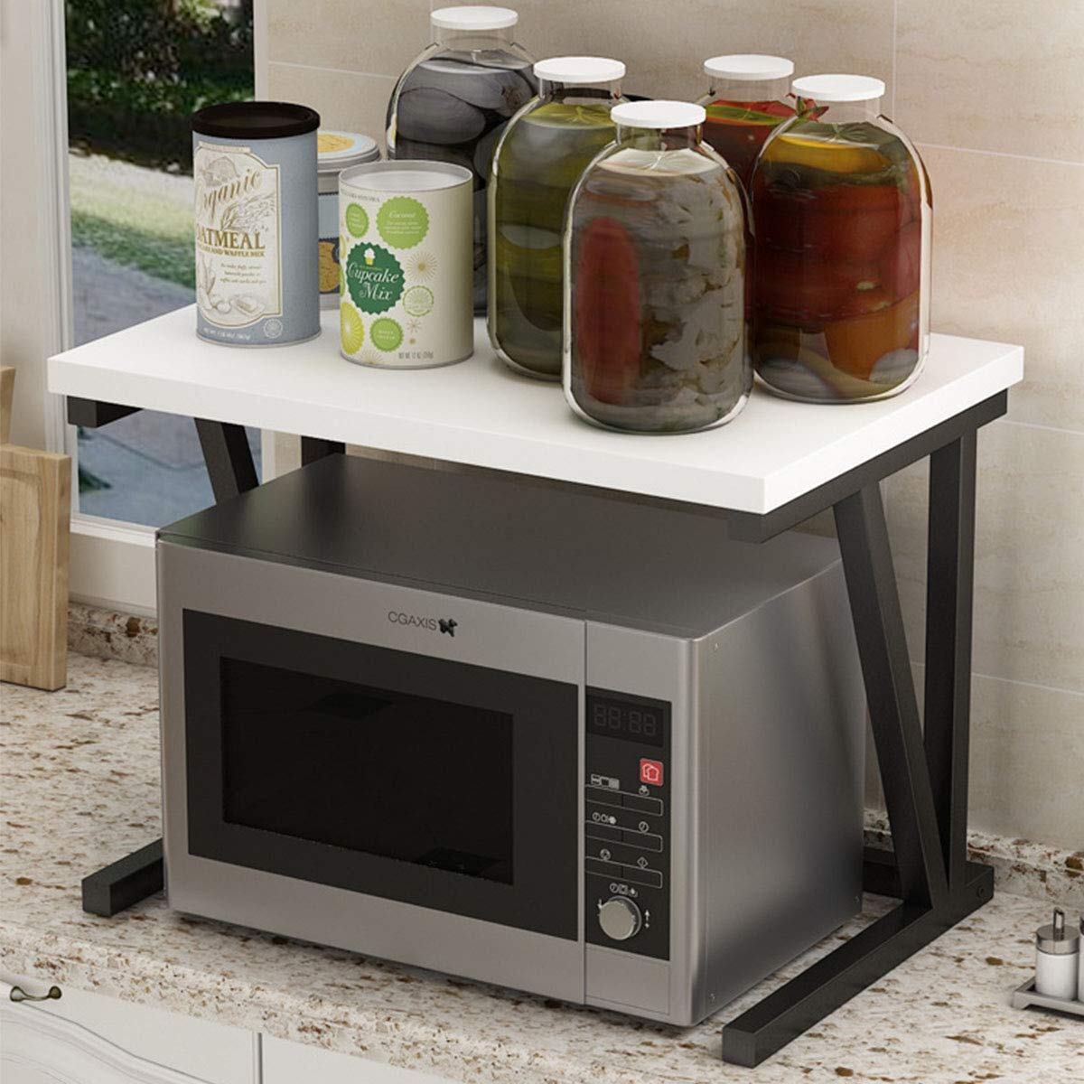 Scaffale Per Microonde Con Ripiani - Organizzatore Cucina Carico 35kg, Nero 57x38x38cm - Foto 7