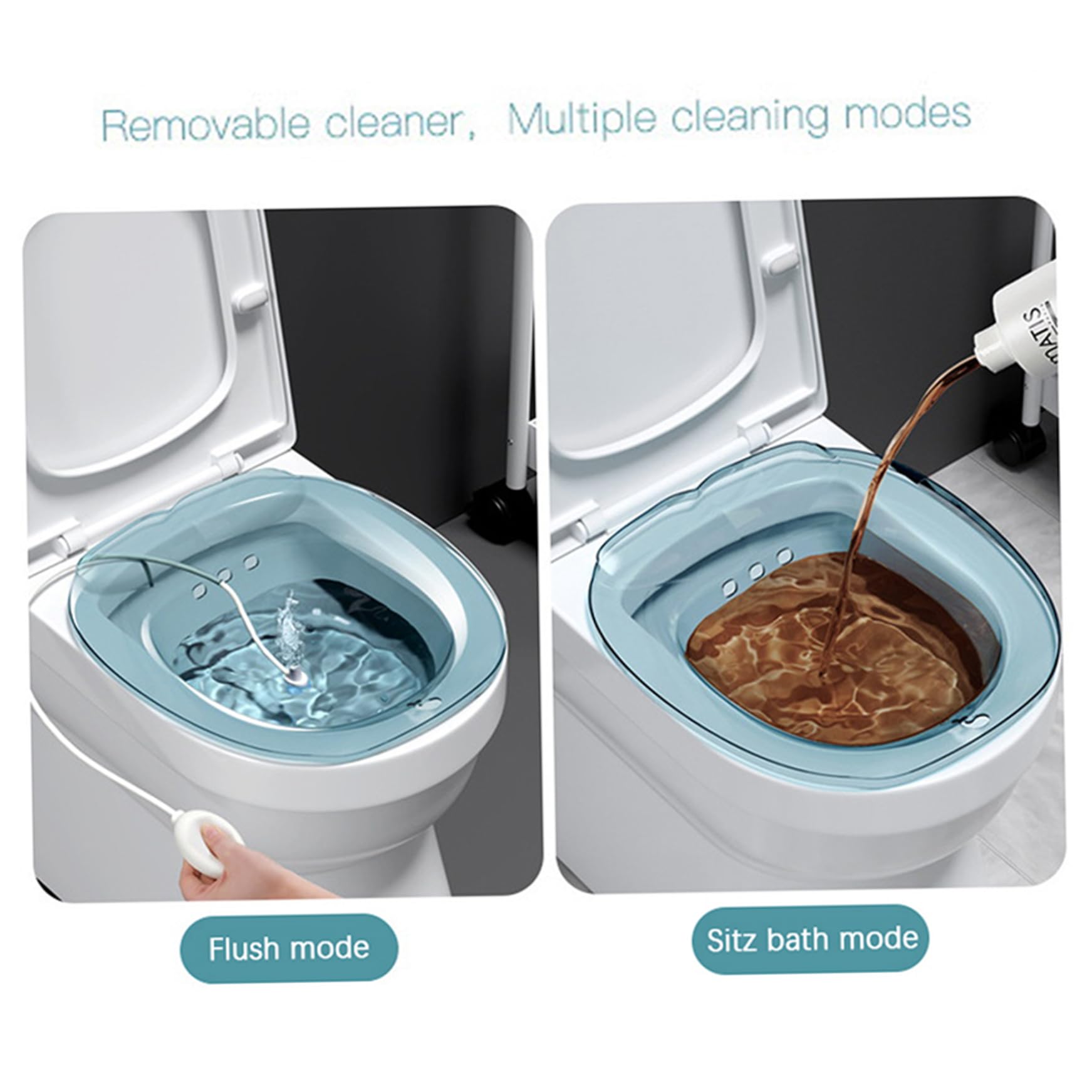 Bidet portátil Baño Sitz para hemorroides para el inodoro Baño de baño Sitz con limpiador removible Profundar la bañera Sitz con agujero de colgación para mujeres embarazadas atención privada