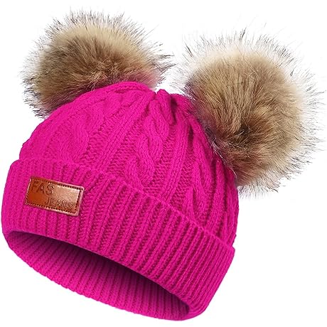 Womens Winter Double Pom Pom Beanie Hats