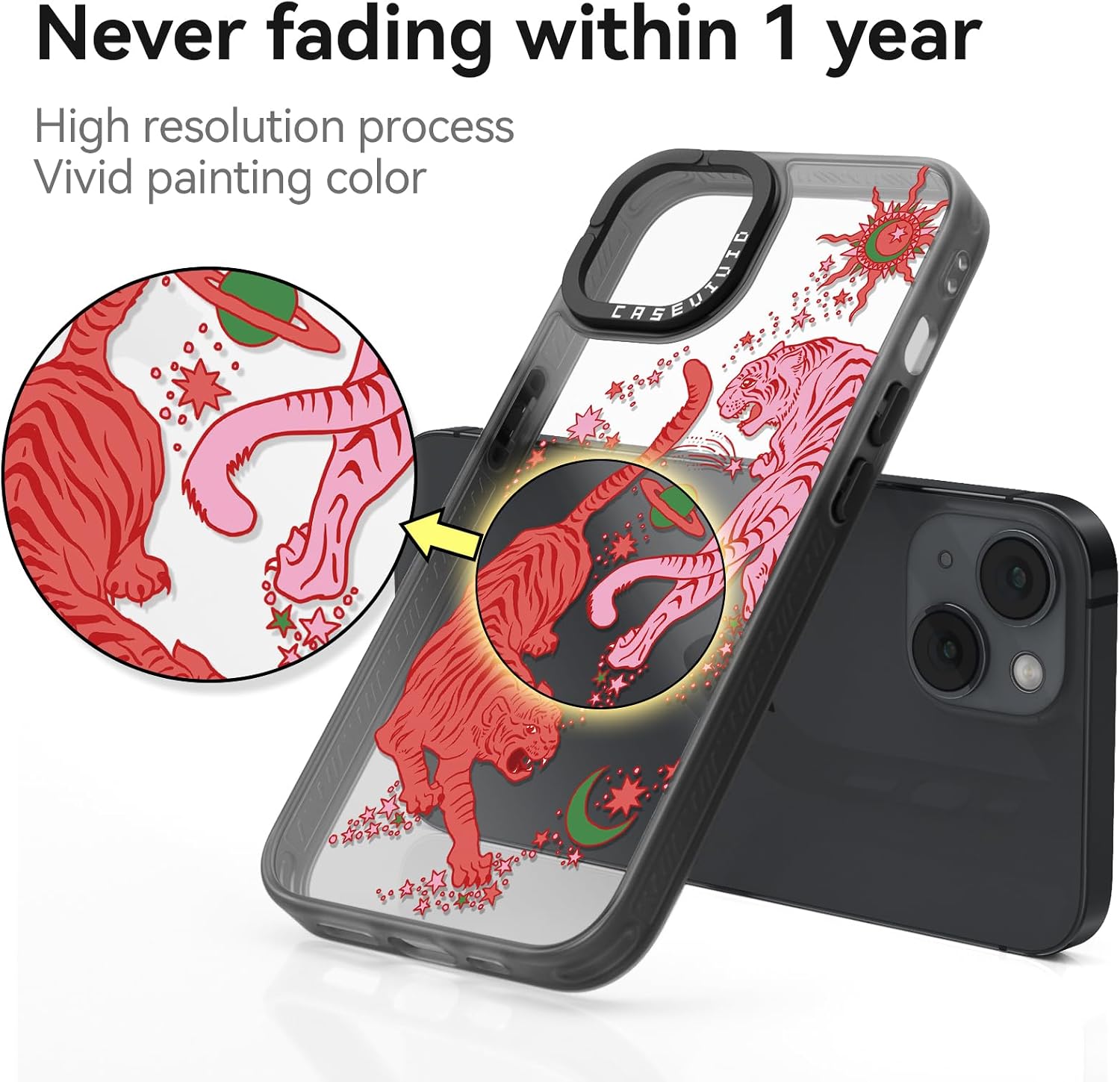 Compatible for iPhone 13 Case Cute Aesthetic - Durable Fashion Funny Phone Case - Girly Tiger Pattern Print Cover Design for Woman Girl 6.1 inches Black