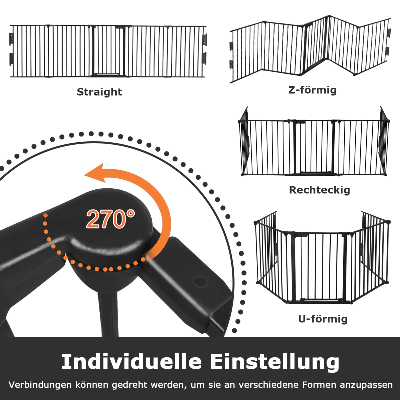 UISEBRT Cancelletto di Protezione per Camino, Sicurezza Barriera Protettiva Pieghevole per Bambini, Cani, Animali, Stufa, 300 x 75 cm, 4 pezzi, Nero