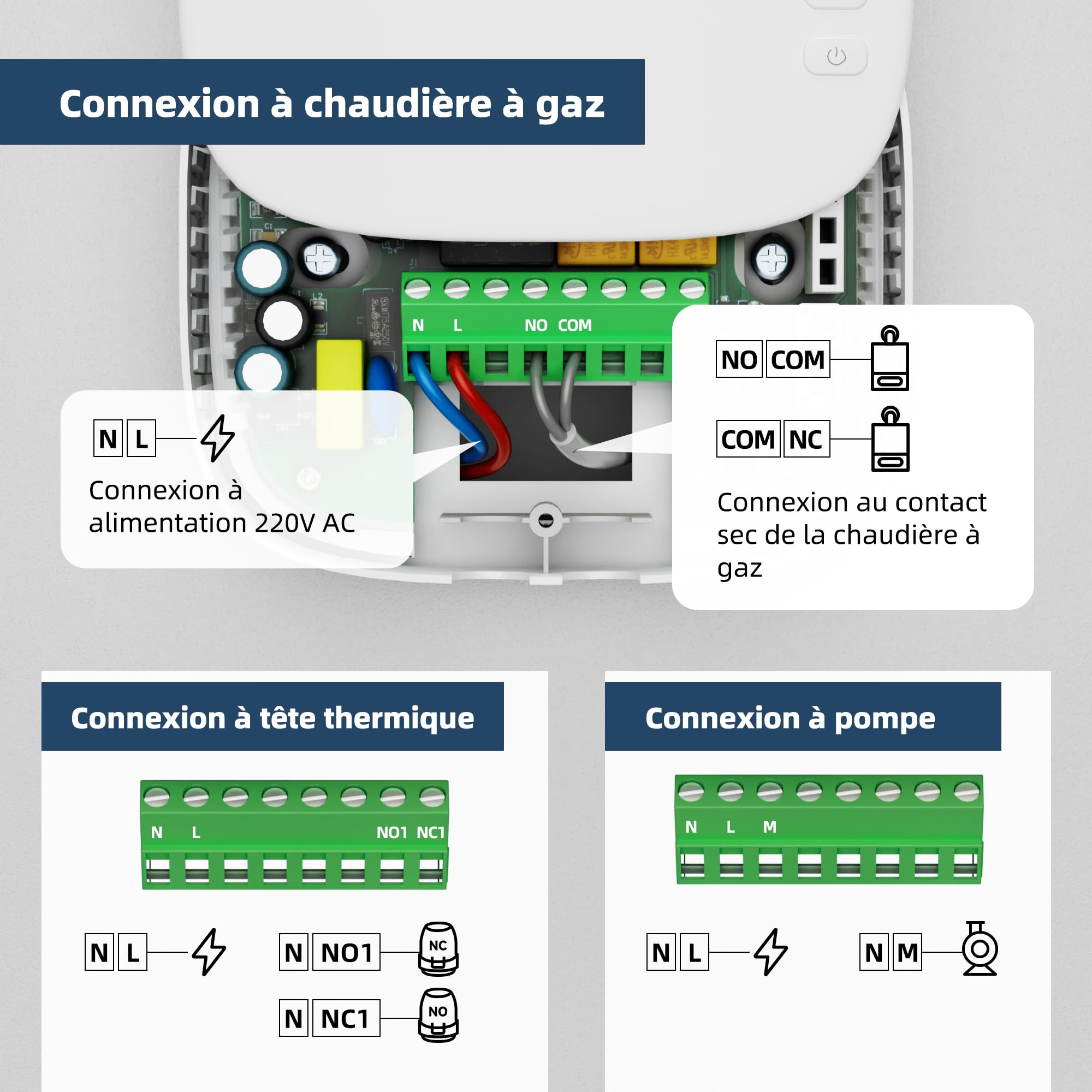 Beok Thermostat WiFi avec récepteur RF pour chaudière, Contact Sec,USB/Pile | Appli et commande vocale(Alexa, Google),Prog. 7j indép,Pour chaufferie ou sous-sol,Pose facile,3A